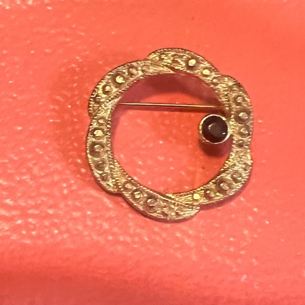 Vintage Faux Marcasite And Garnet Wreath Brooch.